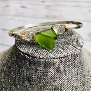 Green seaglass authentic & silver bracelet NEW